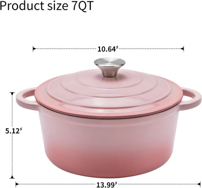 7-QT Enameled Cast Iron Round Dutch Oven With Lid,Oven safe,Pink
