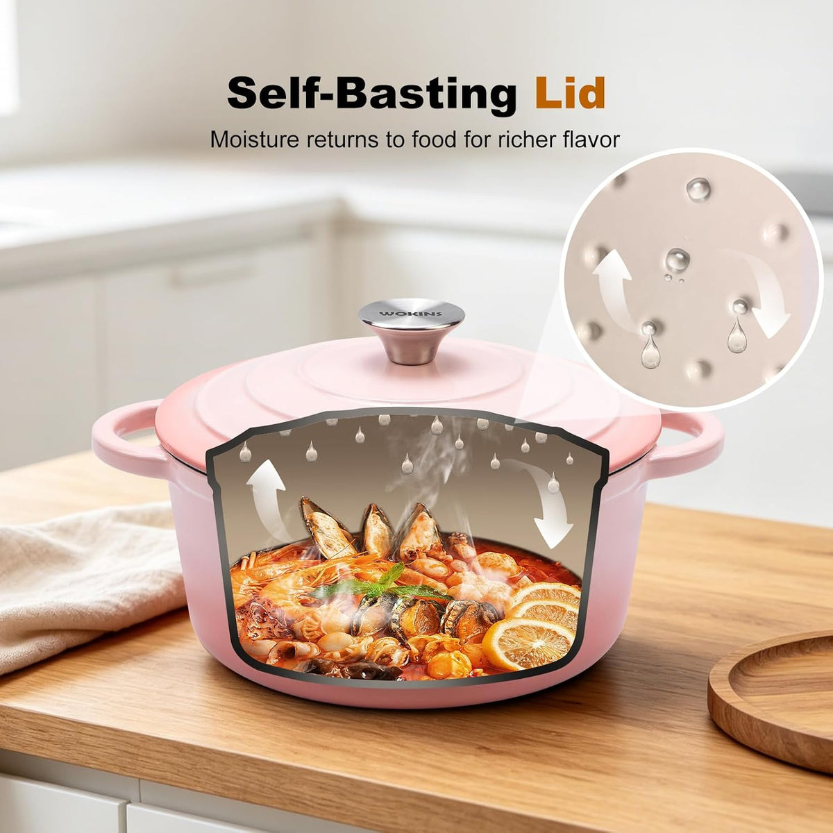 7-QT Enameled Cast Iron Round Dutch Oven With Lid,Oven safe,Pink