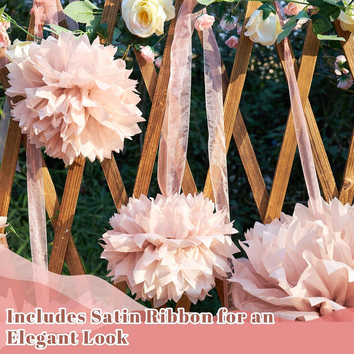 Pink Tissue Paper Pompoms Decorations 9 Pack, 10 12 14 Inch Large Hanging Paper Pompoms with Satin Ribbon for Pink Party Decor, Ceiling Arch Party Decor for Wedding Baby Shower Birthday