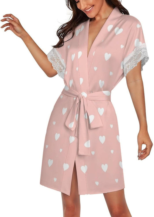 Red Pink Hearts Womens Robe Valentines Bath Robe Sexy Robes for Women