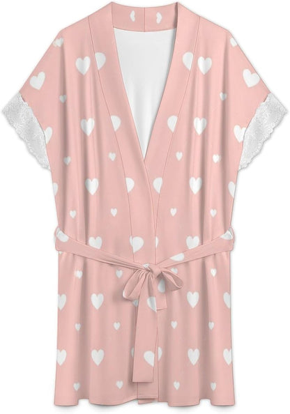 Red Pink Hearts Womens Robe Valentines Bath Robe Sexy Robes for Women