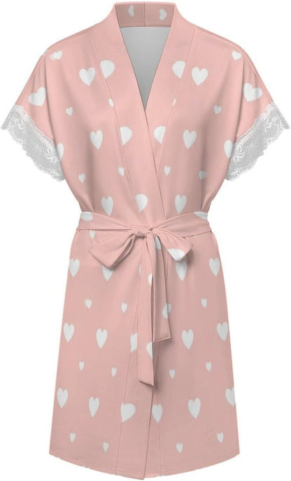 Red Pink Hearts Womens Robe Valentines Bath Robe Sexy Robes for Women