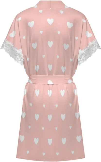 Red Pink Hearts Womens Robe Valentines Bath Robe Sexy Robes for Women
