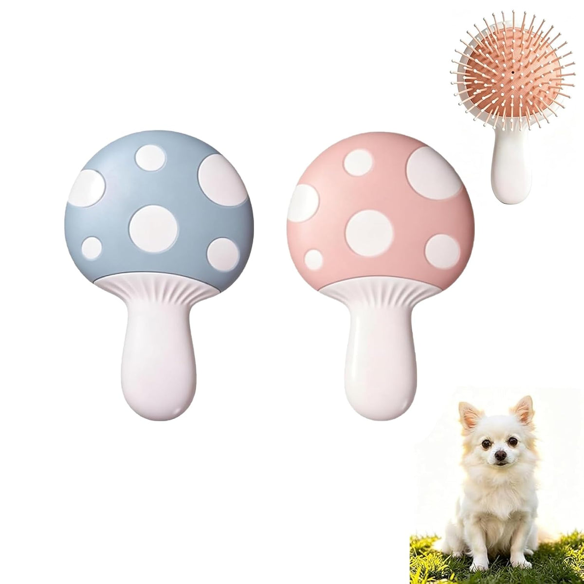 2pcs Puppy Brush Set, Small Dog Brush, Mushroom Cushion Dog Comb for Gentle Pet Grooming for Dogs and Cats, Suitable for Daily Pet Care and Coat Maintenance, in Pink and Blue