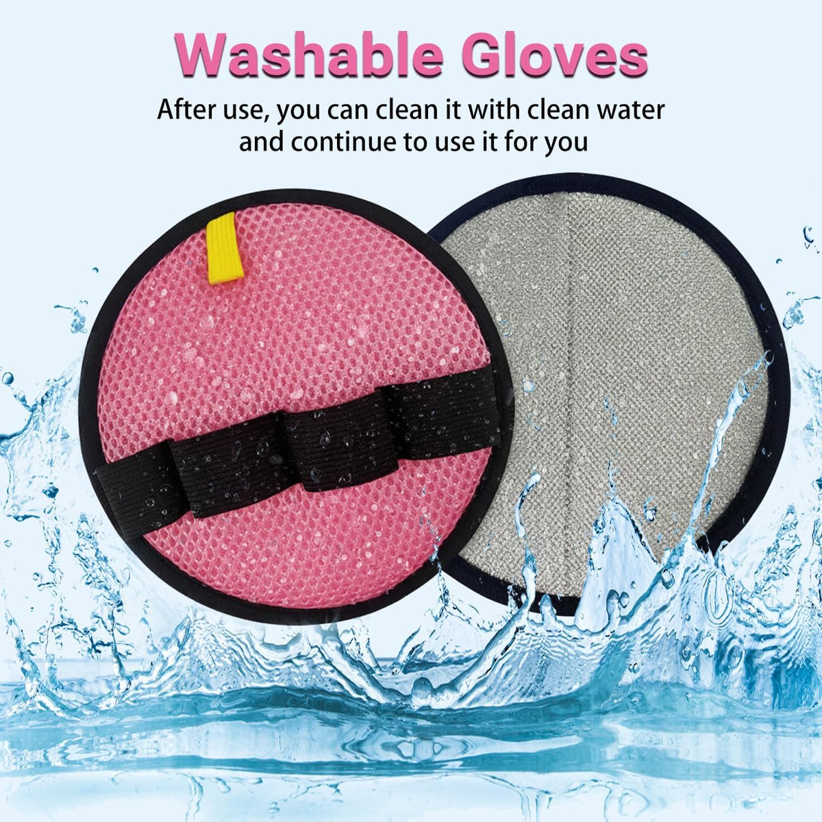 Pet Hair Removal Glove,Circular Reusable Grooming Gloves,4Pack,Pink
