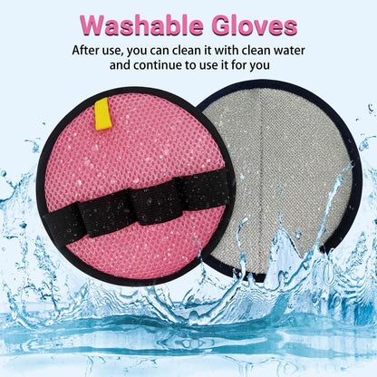 Pet Hair Removal Glove,Circular Reusable Grooming Gloves,4Pack,Pink