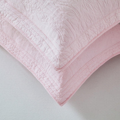 100% Cotton Quilted Pillow Sham Floral Printed Pillow Cover Set of 2 (King Size, Light Pink)