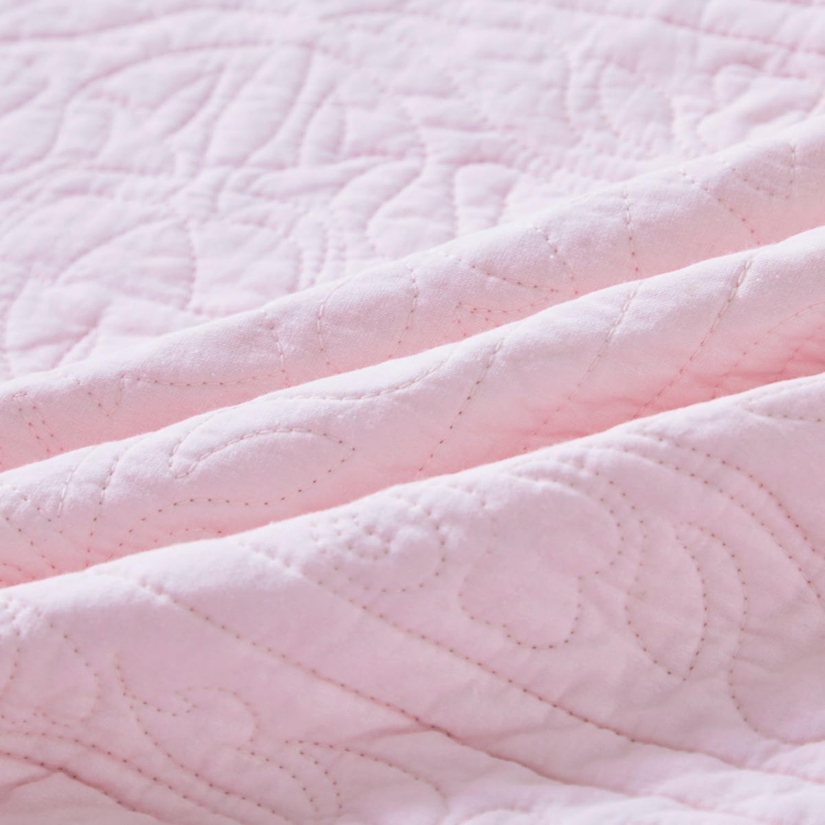 100% Cotton Quilted Pillow Sham Floral Printed Pillow Cover Set of 2 (King Size, Light Pink)