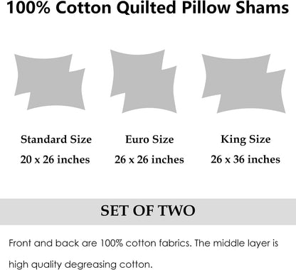 100% Cotton Quilted Pillow Sham Floral Printed Pillow Cover Set of 2 (King Size, Light Pink)