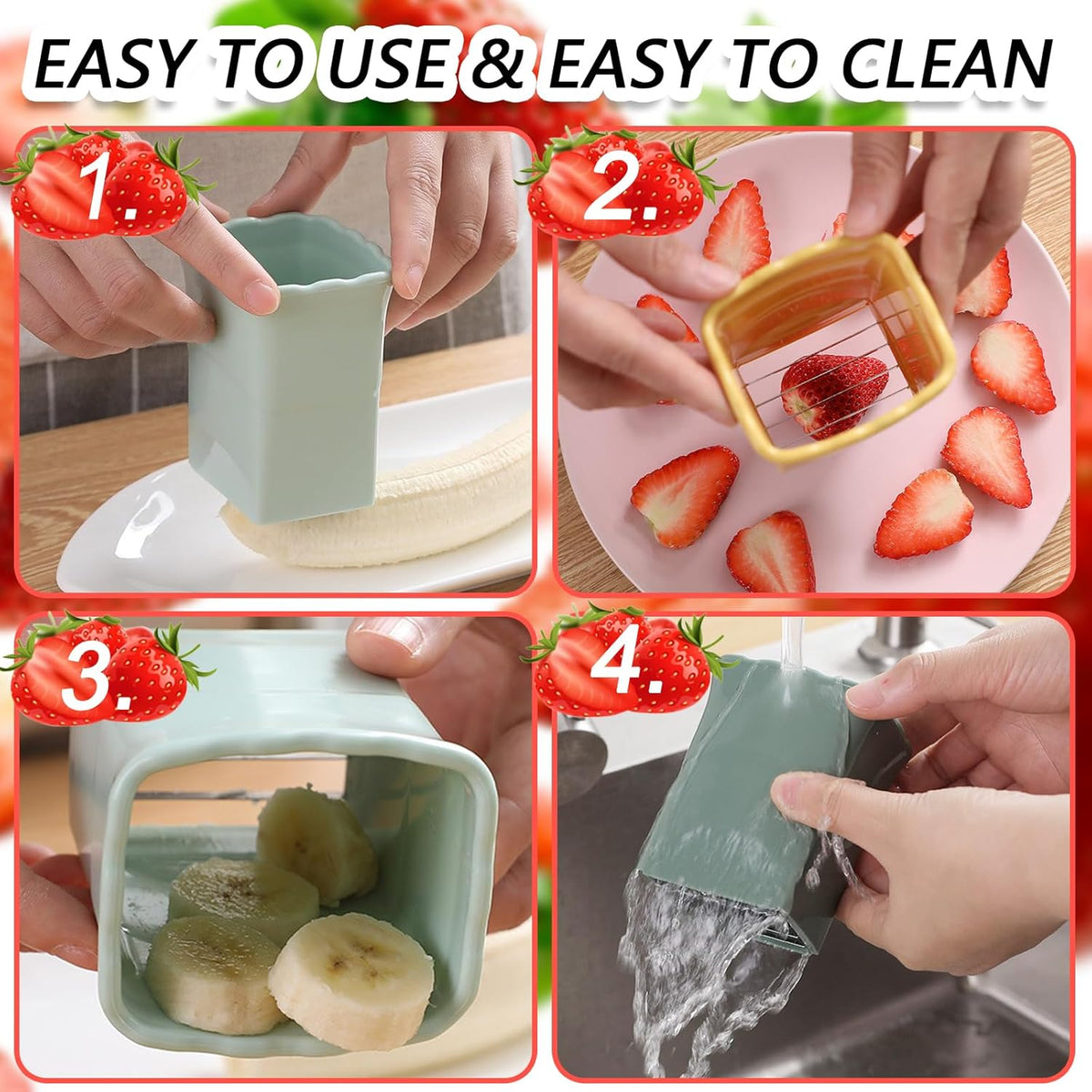 3 PCS Cup Slicer, Stainless Steel Egg Stainless, Strawberry Slicer, Mini Fruit Slicer Cup, Quickly Making Fruit Vegetable Salad, Creative Convenient Kitchen Gadget (Navy Blue + Pink + Cyan)