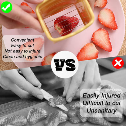 3 PCS Cup Slicer, Stainless Steel Egg Stainless, Strawberry Slicer, Mini Fruit Slicer Cup, Quickly Making Fruit Vegetable Salad, Creative Convenient Kitchen Gadget (Navy Blue + Pink + Cyan)