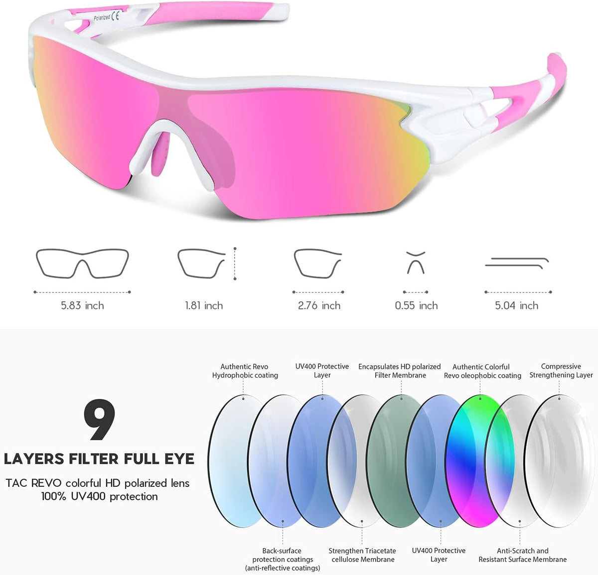Polarized Sports Sunglasses for Men Women Youth