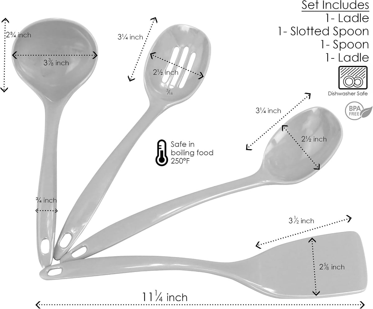 100% Melamine Kitchen Utensil Set, Non Scratching Ladle, Spoon, Slotted Spoon & Spatula, Easy To Hold, Set of 4, Pink