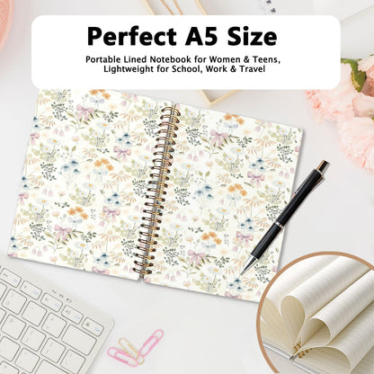 Cute Spiral Notebook Journal for Women,Journal for Teen Girls Floral Pastel Pretty Hardcover Spiral Notebook for Women School Aesthetic Pink Journal for Teen Girls 5.5x8.3
