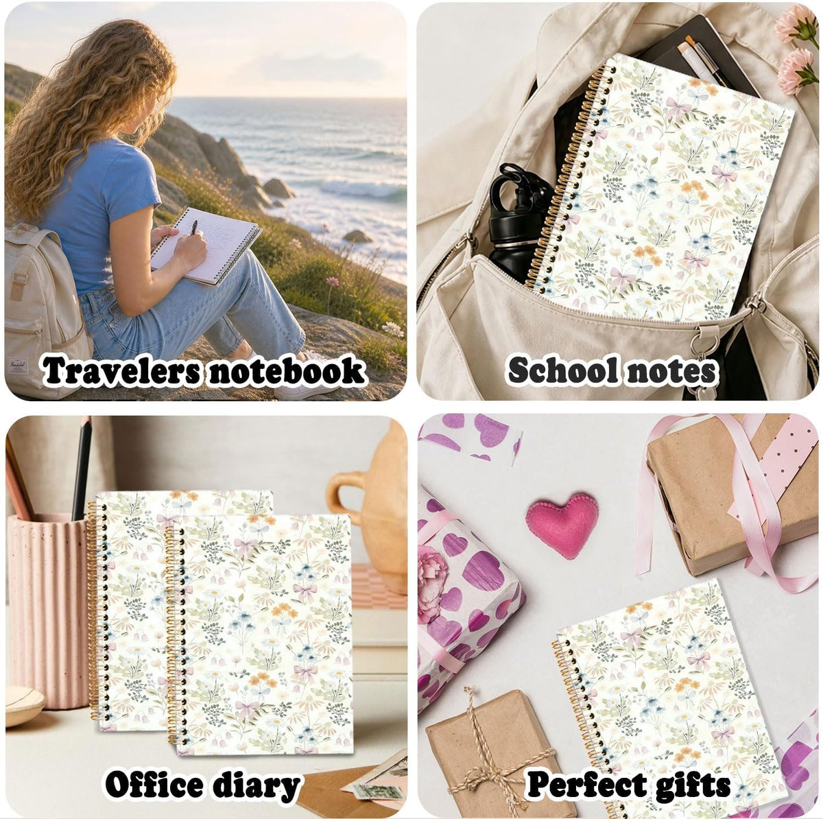 Cute Spiral Notebook Journal for Women,Journal for Teen Girls Floral Pastel Pretty Hardcover Spiral Notebook for Women School Aesthetic Pink Journal for Teen Girls 5.5x8.3