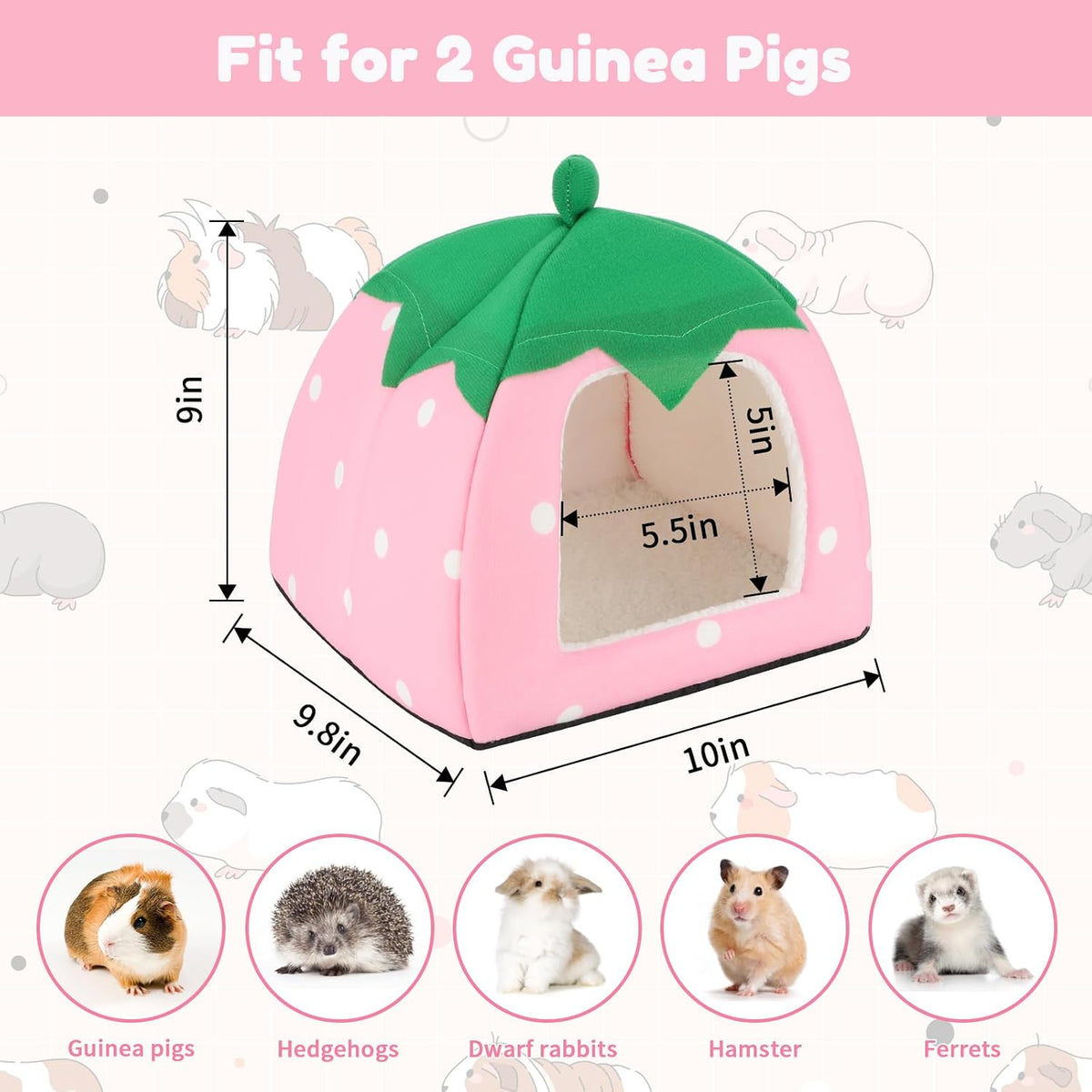 BWOGUE Guinea Pig Bed Hideout, Washable Hamster Cave for Small Animals