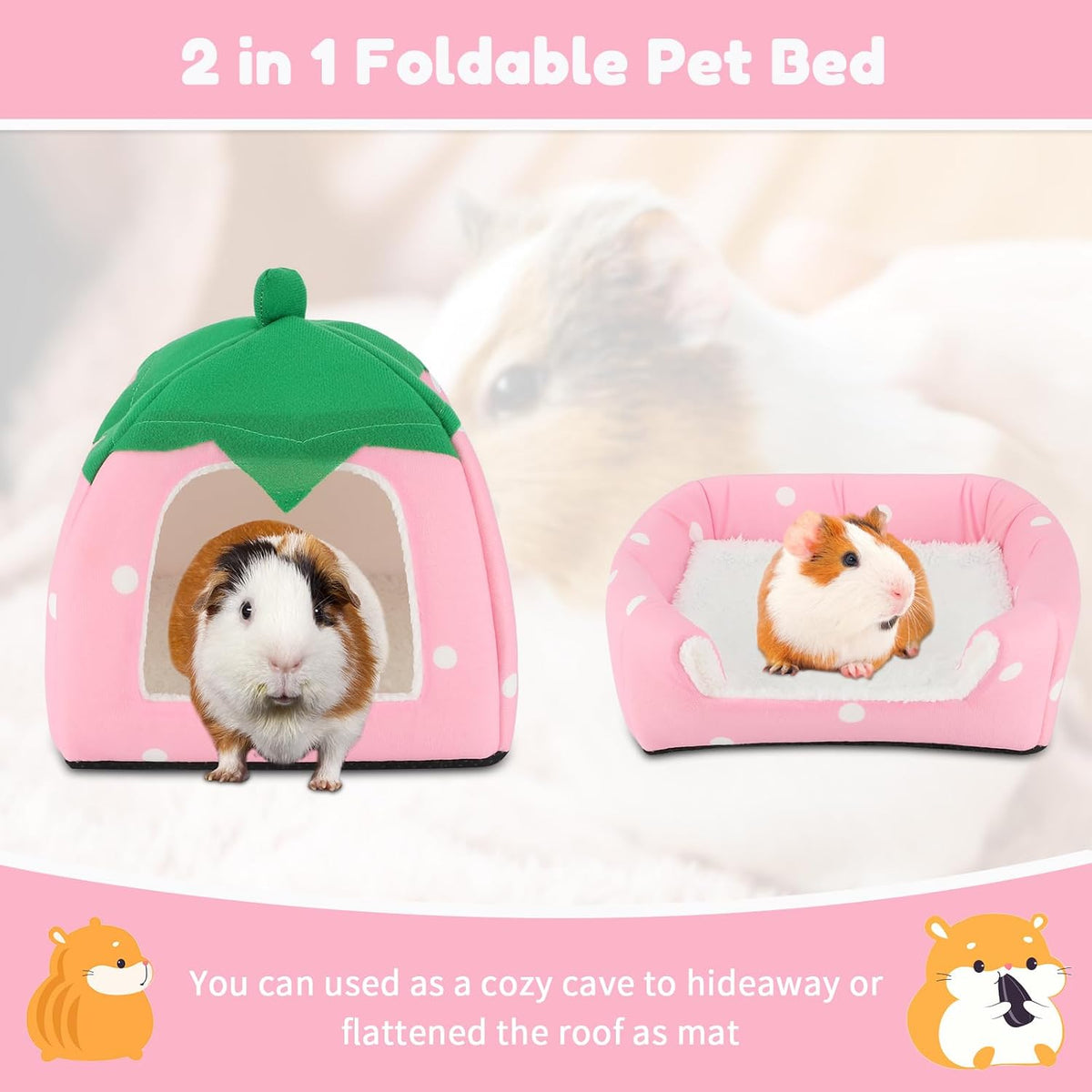 BWOGUE Guinea Pig Bed Hideout, Washable Hamster Cave for Small Animals
