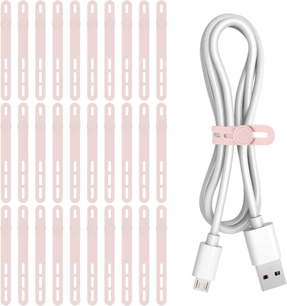 30Pcs Silicone Cable Ties, Reusable Cord Organizer Straps, Pink