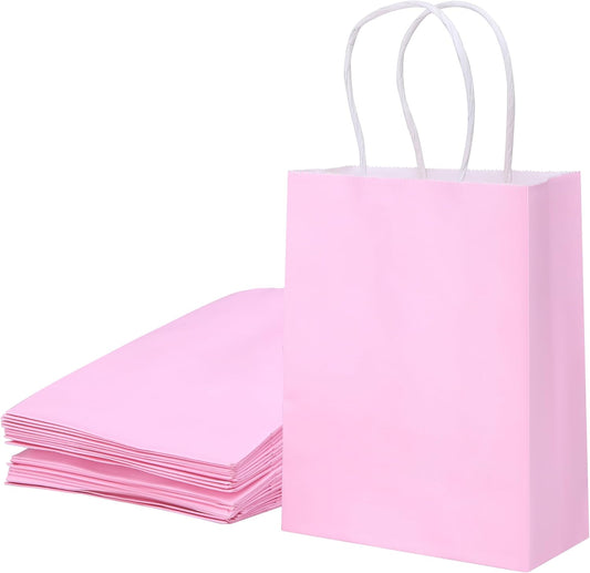 25 Pieces 6" Mini Goodie Bags Small Pink Gift Bags with Handles for Birthday Party Favors, Wedding Treat Bags