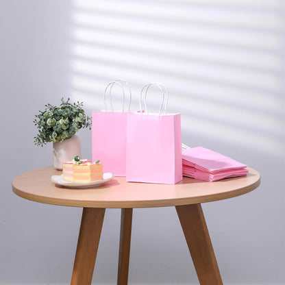 25 Pieces 6" Mini Goodie Bags Small Pink Gift Bags with Handles for Birthday Party Favors, Wedding Treat Bags