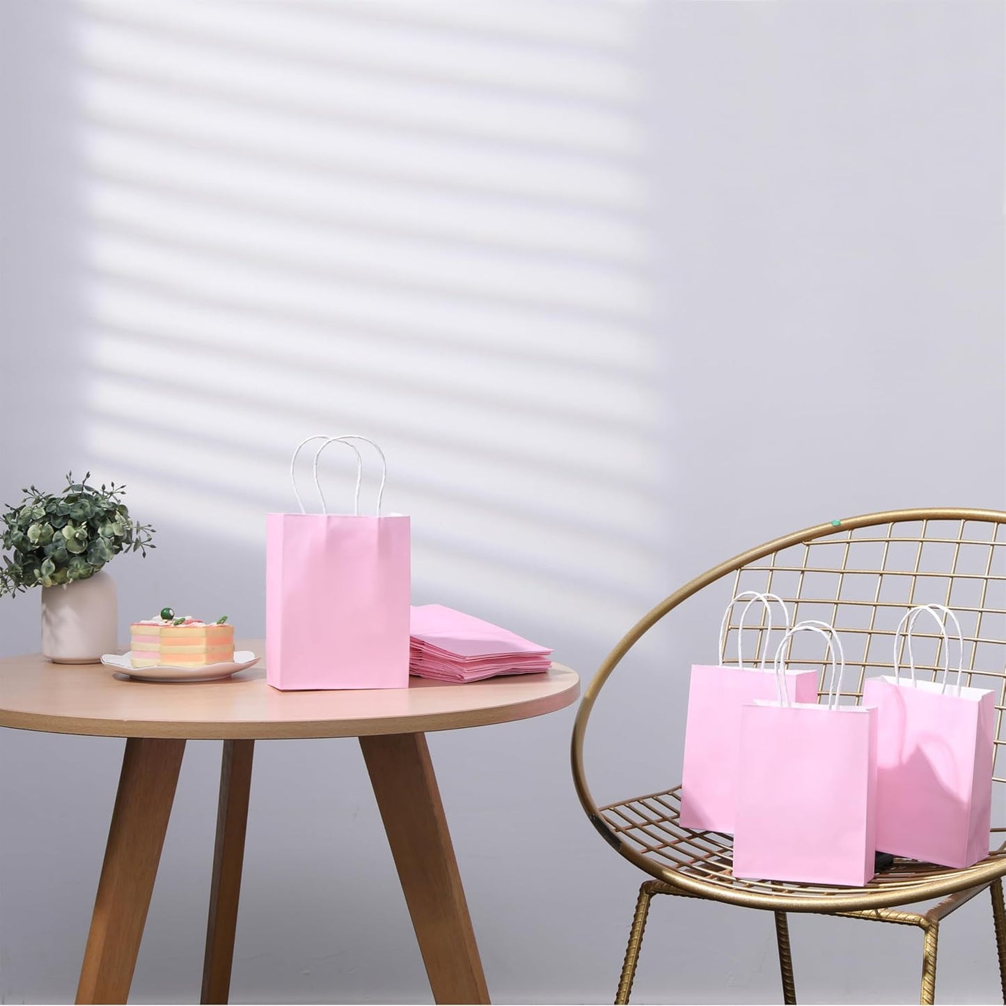 25 Pieces 6" Mini Goodie Bags Small Pink Gift Bags with Handles for Birthday Party Favors, Wedding Treat Bags