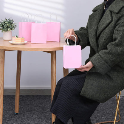 25 Pieces 6" Mini Goodie Bags Small Pink Gift Bags with Handles for Birthday Party Favors, Wedding Treat Bags