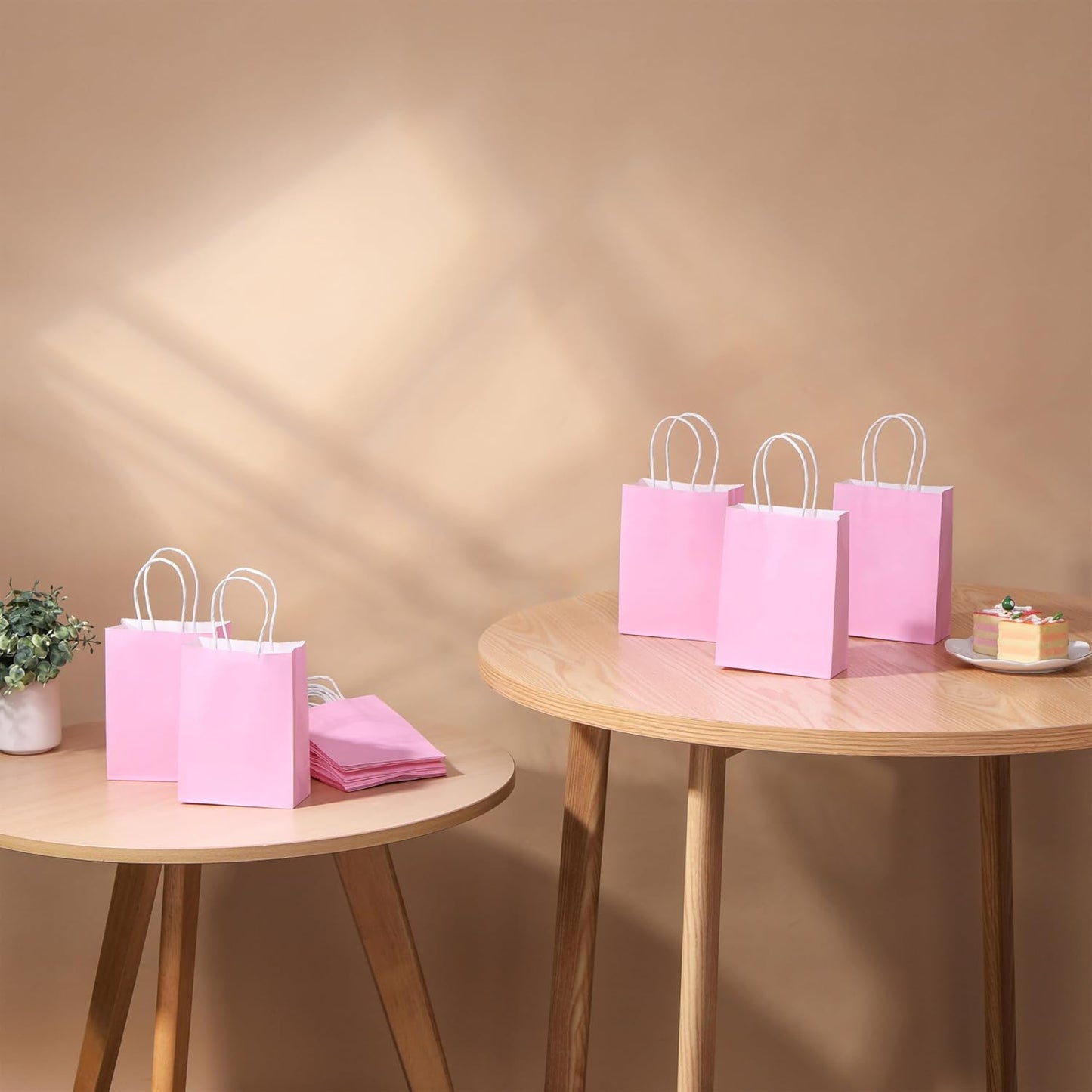 25 Pieces 6" Mini Goodie Bags Small Pink Gift Bags with Handles for Birthday Party Favors, Wedding Treat Bags