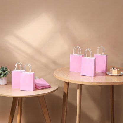 25 Pieces 6" Mini Goodie Bags Small Pink Gift Bags with Handles for Birthday Party Favors, Wedding Treat Bags