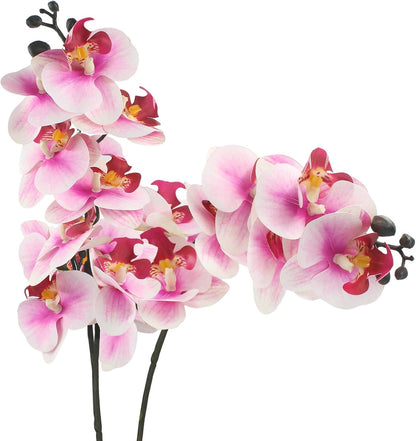 2Pcs Artificial Orchid Stem Faux Flowers Fake Phalaenopsis Real Touch for Home Decor Wedding Party Centerpiece Vase Decoration (24" Pink White)