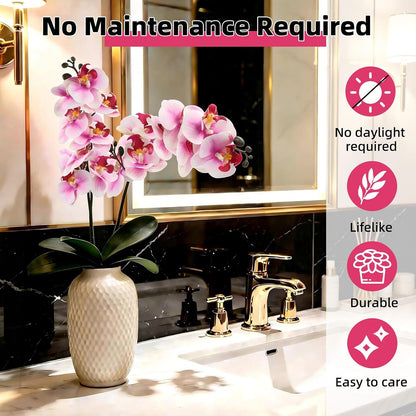 2Pcs Artificial Orchid Stem Faux Flowers Fake Phalaenopsis Real Touch for Home Decor Wedding Party Centerpiece Vase Decoration (24" Pink White)