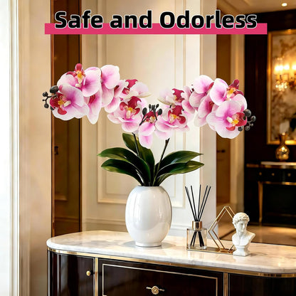 2Pcs Artificial Orchid Stem Faux Flowers Fake Phalaenopsis Real Touch for Home Decor Wedding Party Centerpiece Vase Decoration (24" Pink White)
