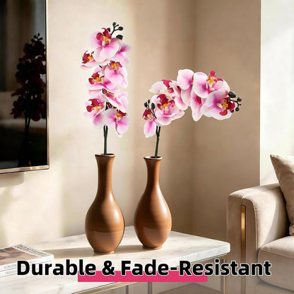 2Pcs Artificial Orchid Stem Faux Flowers Fake Phalaenopsis Real Touch for Home Decor Wedding Party Centerpiece Vase Decoration (24" Pink White)