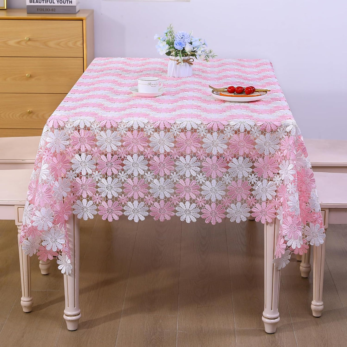 Crochet Pink Table Cloths For 6 Foot Rectangle Tables Lace Tablecloth Retro