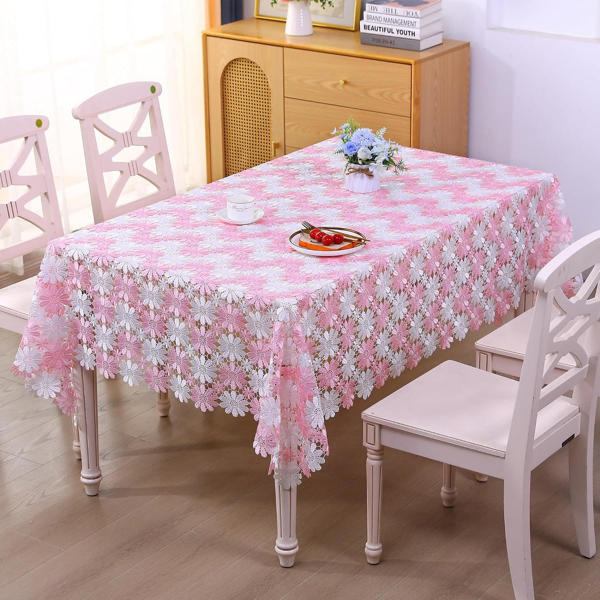 Crochet Pink Table Cloths For 6 Foot Rectangle Tables Lace Tablecloth Retro