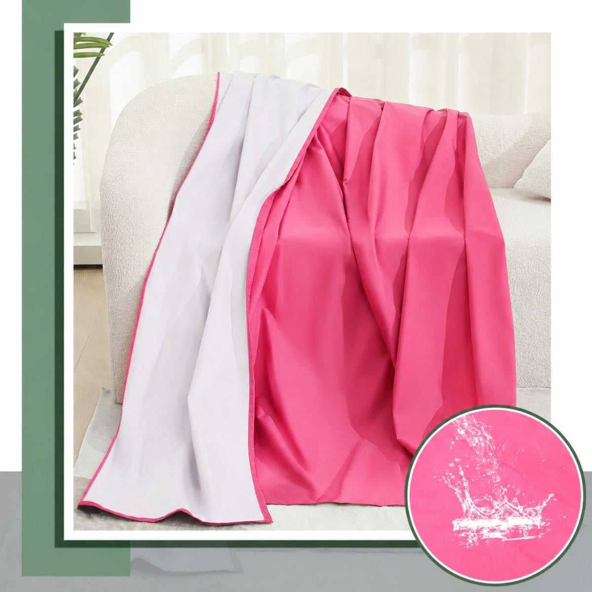 Waterproof Bed Blanket Queen Size 78'' x 82'' Pink Polyester, TPU Waterproof Film Mattress Protector Mat with Storage Bag for Bed Cover