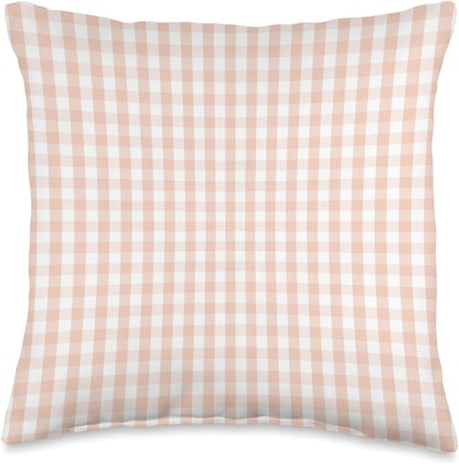 White and Peach Pastel Color Gingham Check Throw Pillow