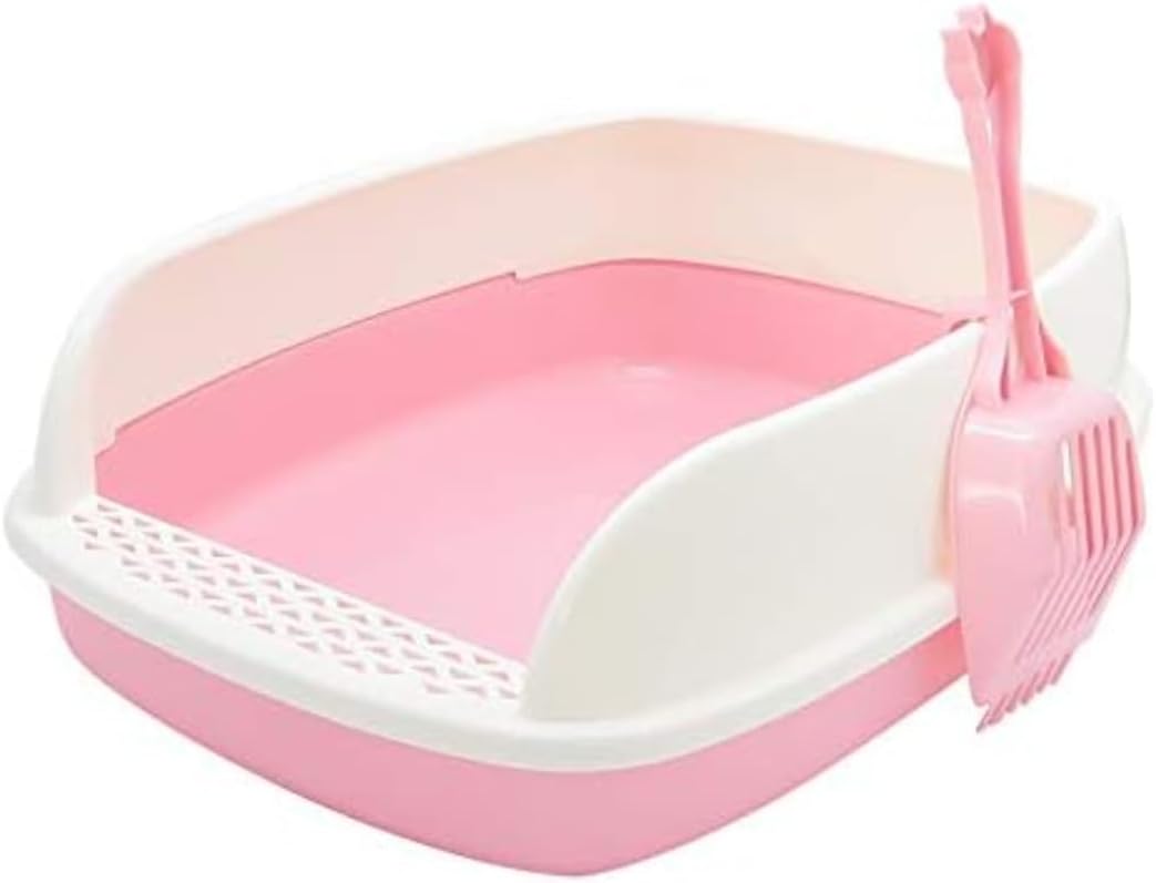 Large Semi-Enclosed Cat Litter Box - Anti-Splash Deodorizing Kitten Toilet with Removable Pet Supplies Tray, 17.7" L x 13.8" W x 5.9" H (Pink)
