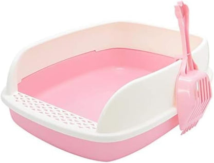 Large Semi-Enclosed Cat Litter Box - Anti-Splash Deodorizing Kitten Toilet with Removable Pet Supplies Tray, 17.7" L x 13.8" W x 5.9" H (Pink)