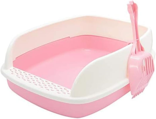 Large Semi-Enclosed Cat Litter Box - Anti-Splash Deodorizing Kitten Toilet with Removable Pet Supplies Tray, 17.7" L x 13.8" W x 5.9" H (Pink)