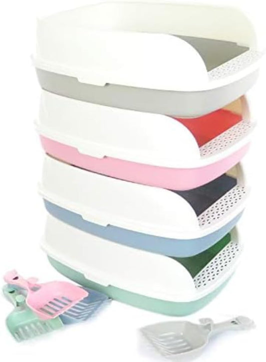 Large Semi-Enclosed Cat Litter Box - Anti-Splash Deodorizing Kitten Toilet with Removable Pet Supplies Tray, 17.7" L x 13.8" W x 5.9" H (Pink)