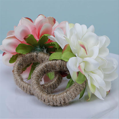 Flower Napkin Rings Set of 12 Floral Napkin Holder Handcraft Flower Napkin Rings Wedding Table Decoration for Valentine's Day Wedding Banquet Birthday Party (Pink)