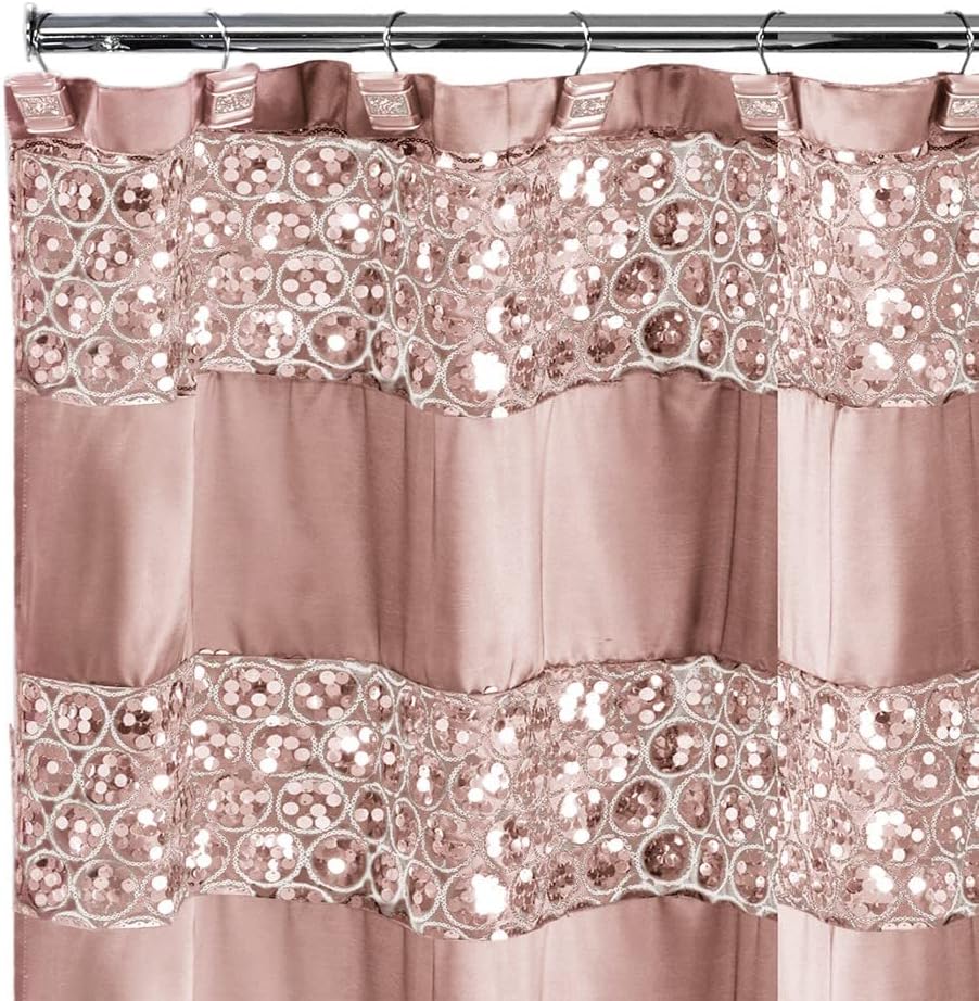 Sinatra Bathroom Shower Curtain Glamorous Bling Fabric Shower Curtain, 72"x70", Blush