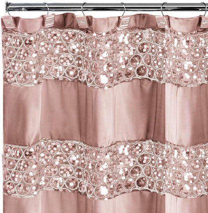 Sinatra Bathroom Shower Curtain Glamorous Bling Fabric Shower Curtain, 72"x70", Blush