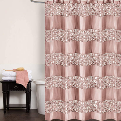 Sinatra Bathroom Shower Curtain Glamorous Bling Fabric Shower Curtain, 72"x70", Blush