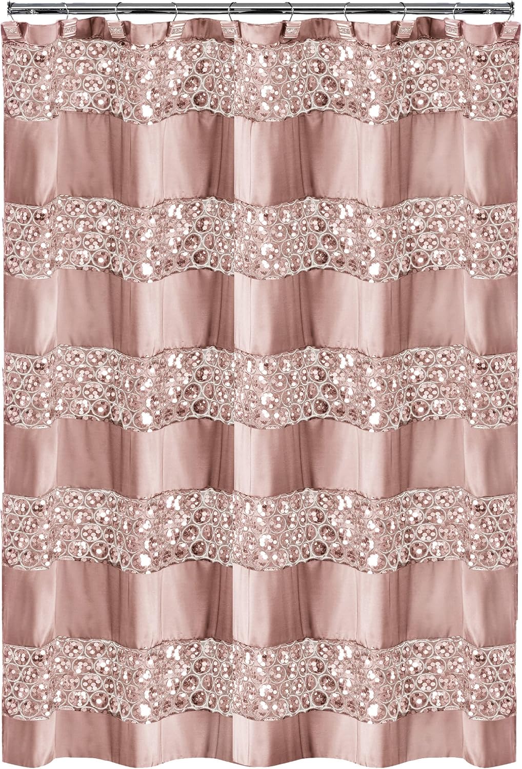 Sinatra Bathroom Shower Curtain Glamorous Bling Fabric Shower Curtain, 72"x70", Blush
