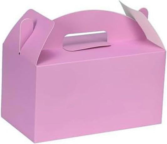 Grevo Pink Treat Box with Handle, 12Pcs, 9.45"x5"x5" Durable & Sturdy Cardstock Gable Boxes for Wedding, Baby Shower, Kids Birthday, Party Favor, Holidays Gifts