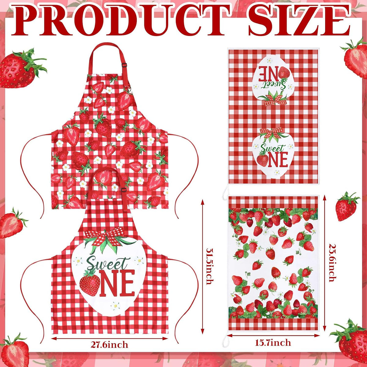13 Pcs Strawberry Kitchen Decor Accessories Pink Kitchen Apron Dish Towels Oven Mitts and Pot Holders Cute Wooden Spoons for Farmhouse Home Strawberry Party Decoration Housewarming Gifts