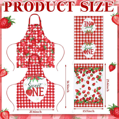 13 Pcs Strawberry Kitchen Decor Accessories Pink Kitchen Apron Dish Towels Oven Mitts and Pot Holders Cute Wooden Spoons for Farmhouse Home Strawberry Party Decoration Housewarming Gifts