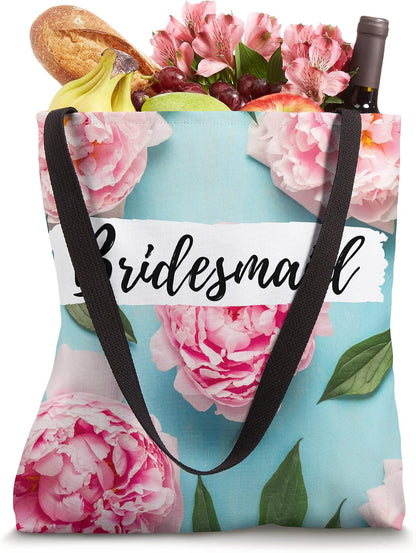 Pink Peach Aqua Blue Peony Bridesmaids gift Tote Bag