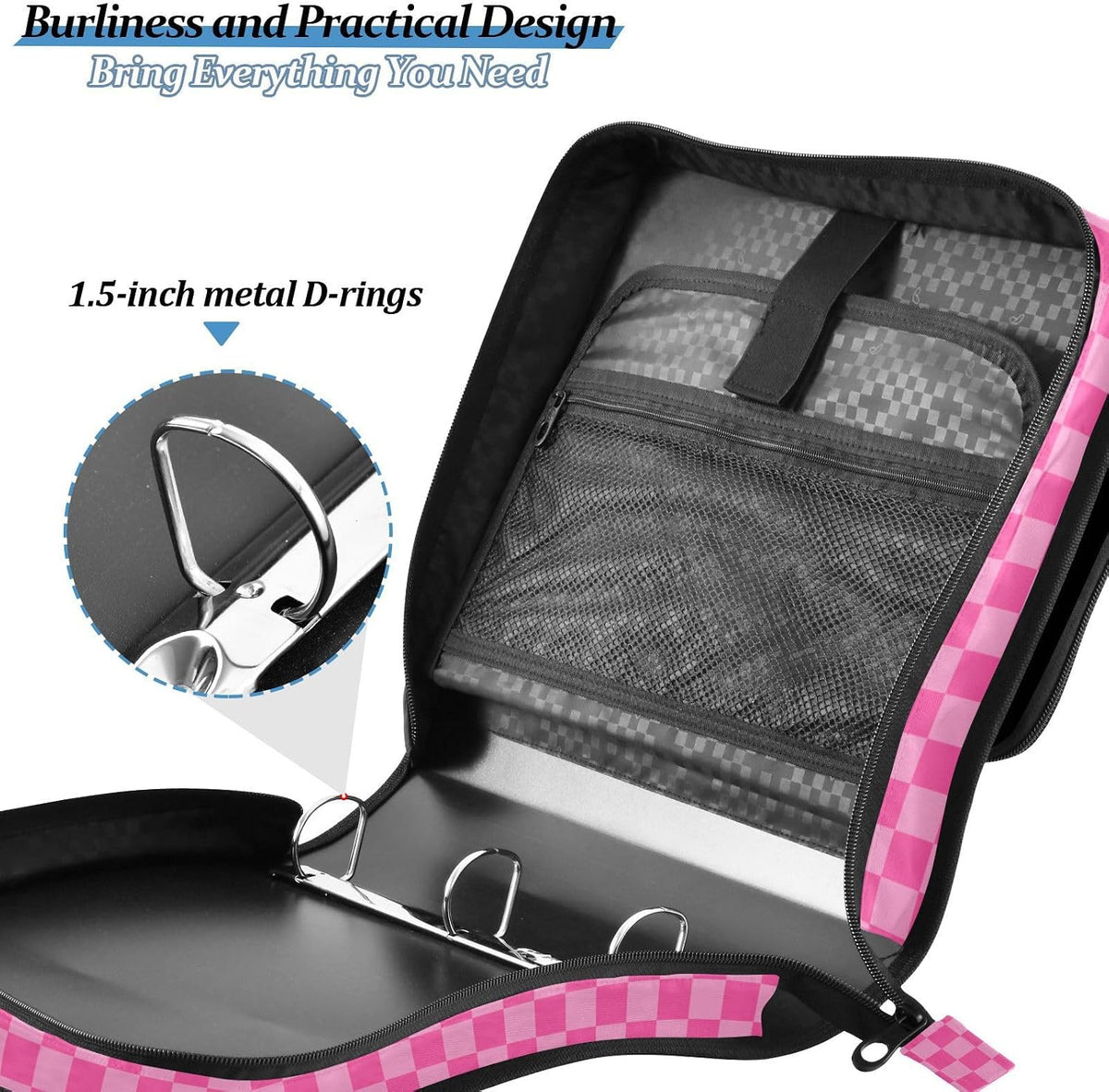 Zipper Binder Bag 3 Ring File Folder Portfolio Organizer Zippered Binder Bags with Strap Fits Laptop Women Men